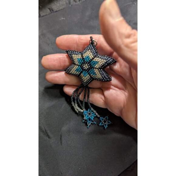 Handmade Beaded Star Ornament With Dangling Stars Design In Black Blue - Picture 3 of 5